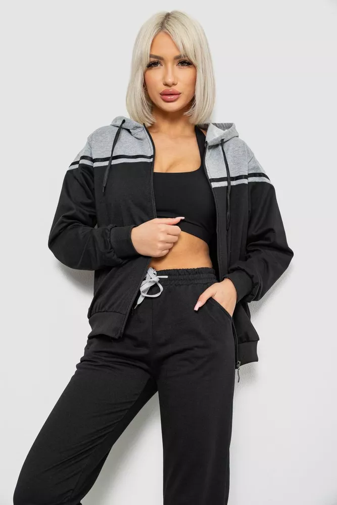 Купити Спортивний костюм жіночий двонитка, колір чорний, 244R9126 - Фото №2