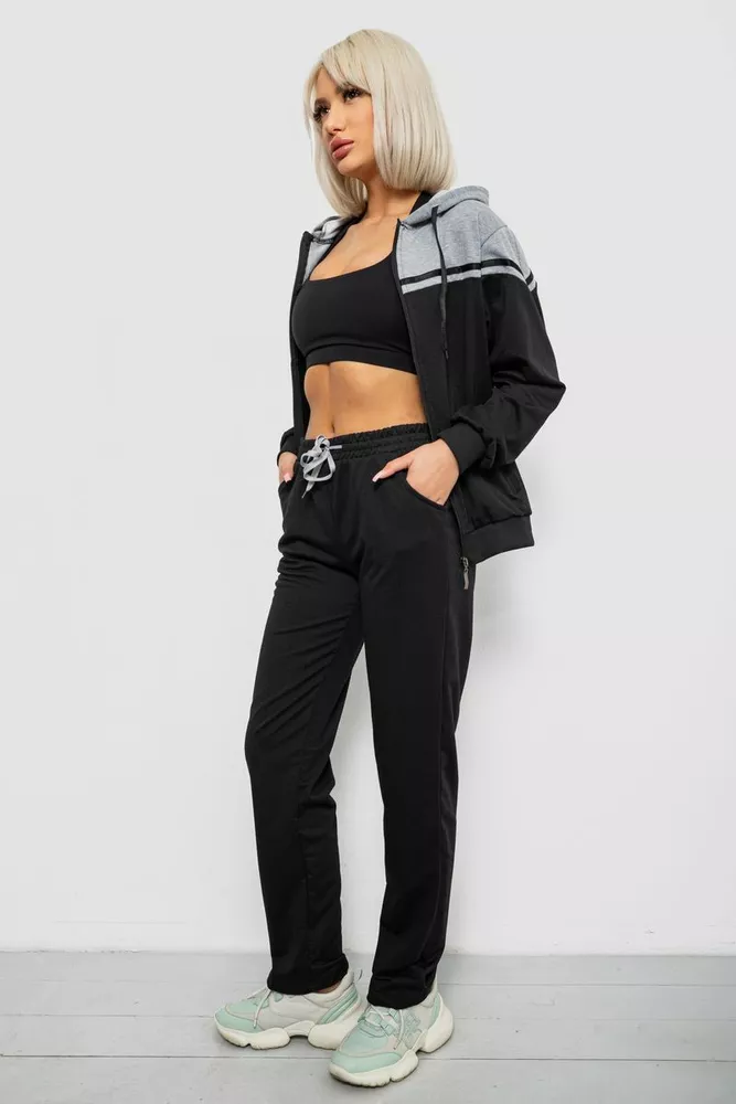 Купити Спортивний костюм жіночий двонитка, колір чорний, 244R9126 - Фото №3