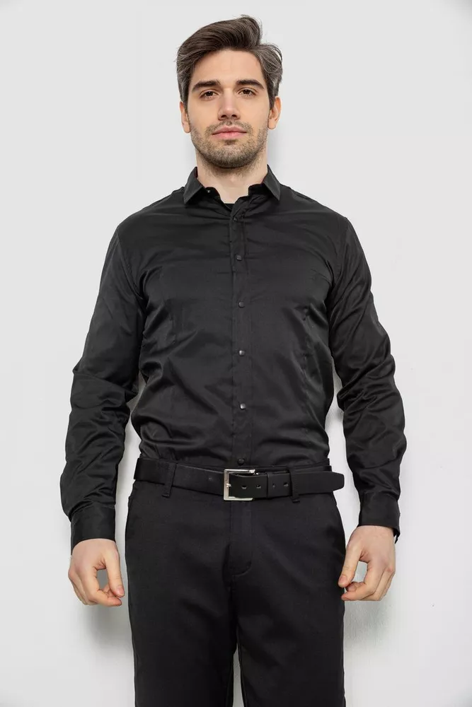 Купить Рубашка мужская однотонная, цвет черный, 186R6917 - Фото №1