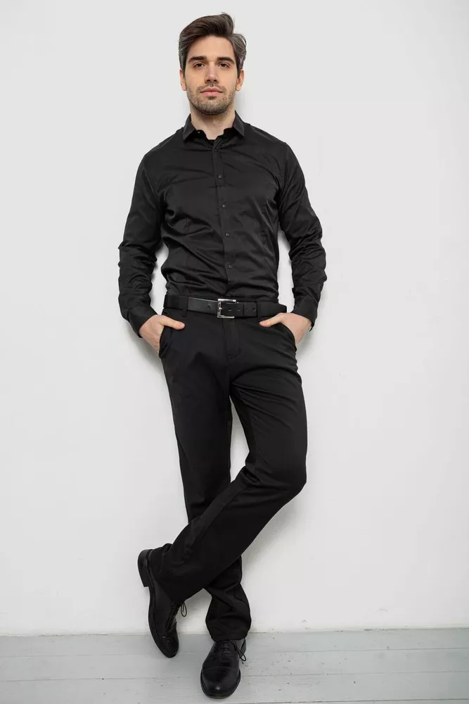 Купить Рубашка мужская однотонная, цвет черный, 186R6917 - Фото №2