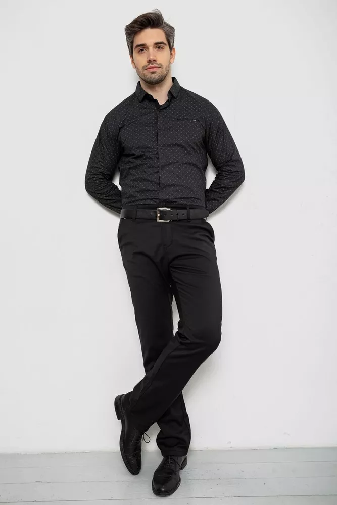 Купить Рубашка мужская однотонная с принтом, цвет черный, 186R2008 - Фото №2