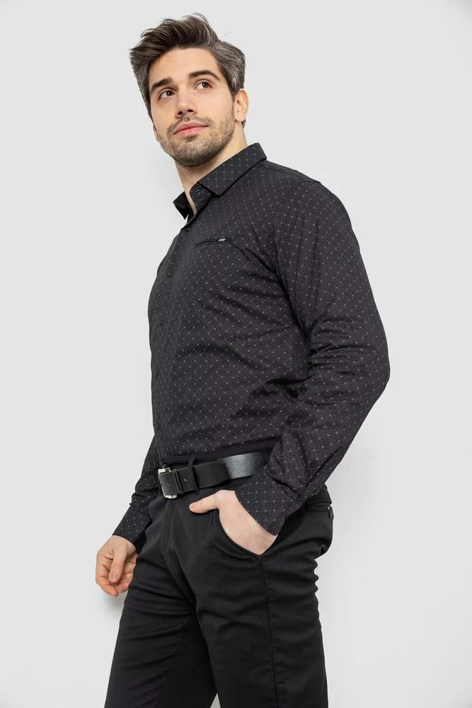 Купить Рубашка мужская однотонная с принтом, цвет черный, 186R2008 - Фото №3