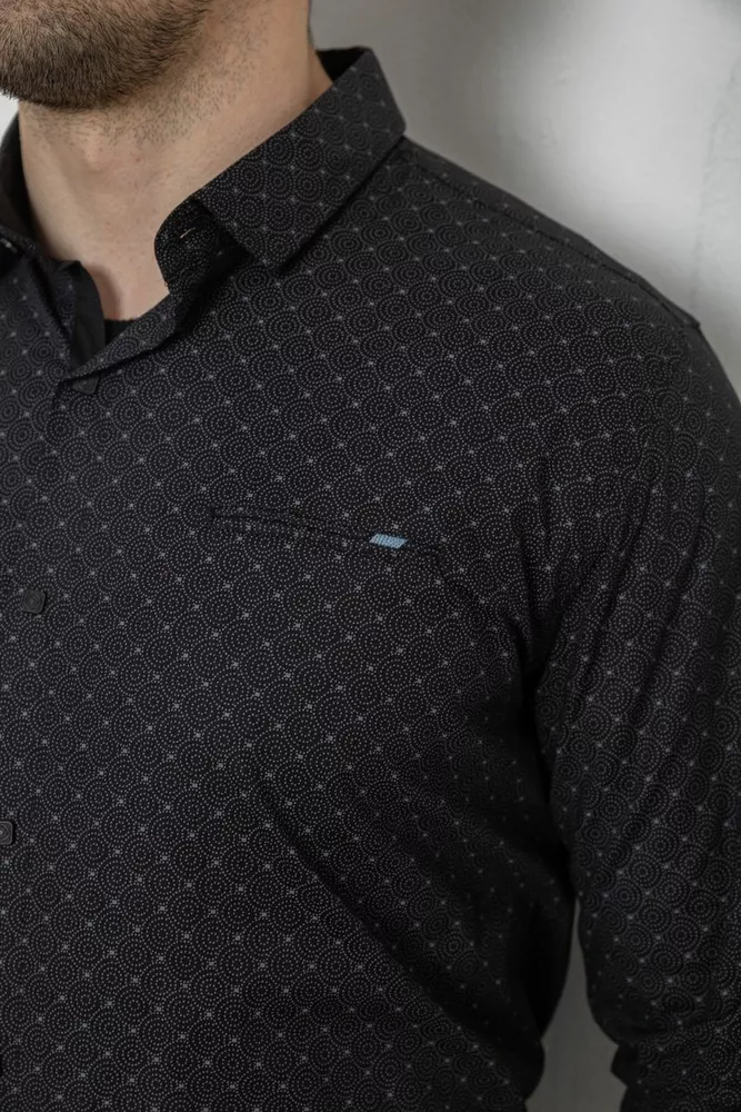Купить Рубашка мужская однотонная с принтом, цвет черный, 186R2008 - Фото №5