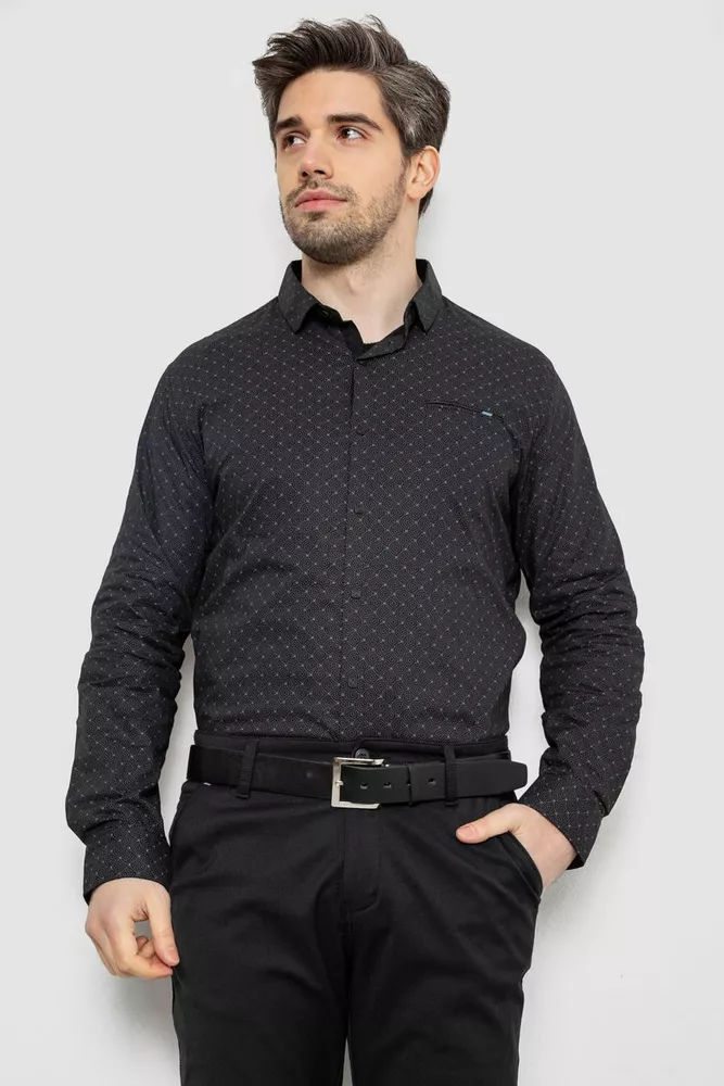 Купить Рубашка мужская однотонная с принтом, цвет черный, 186R2008 - Фото №1