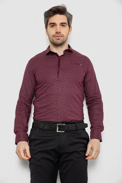 Рубашка мужская однотонная с принтом, цвет сливовый, 186R2008