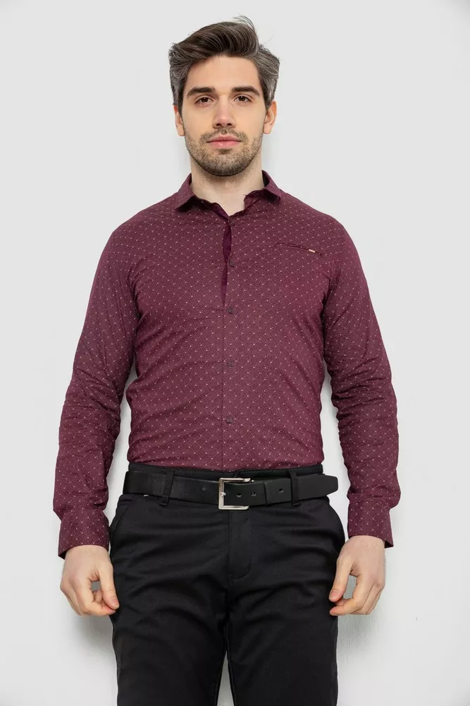 Купить Рубашка мужская однотонная с принтом, цвет сливовый, 186R2008 - Фото №1