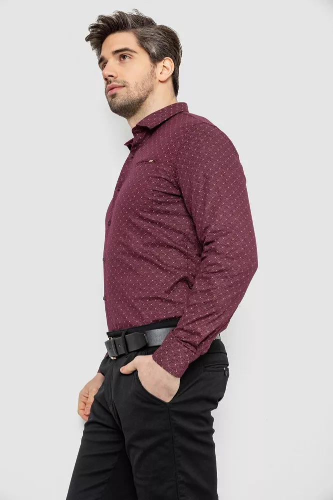 Купить Рубашка мужская однотонная с принтом, цвет сливовый, 186R2008 - Фото №3