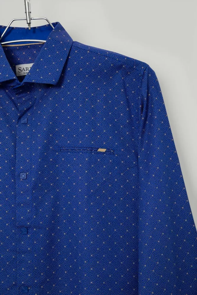 Купить Рубашка мужская однотонная с принтом, цвет электрик, 186R2008 - Фото №2