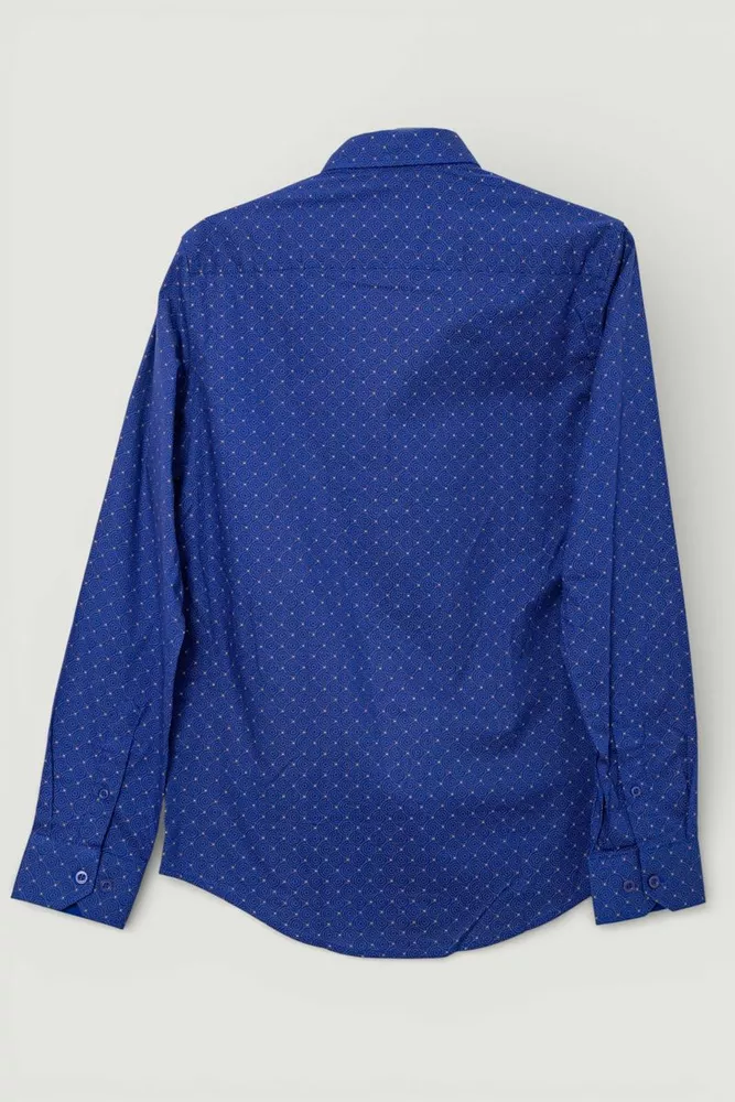 Купить Рубашка мужская однотонная с принтом, цвет электрик, 186R2008 - Фото №3