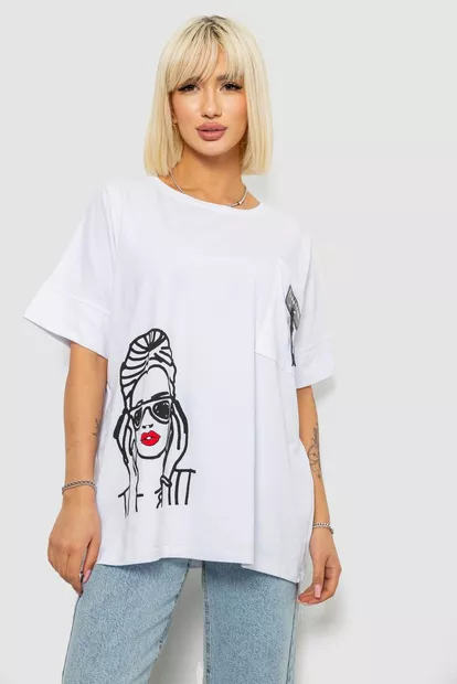 Футболка женская с принтом, цвет белый, 244R4010