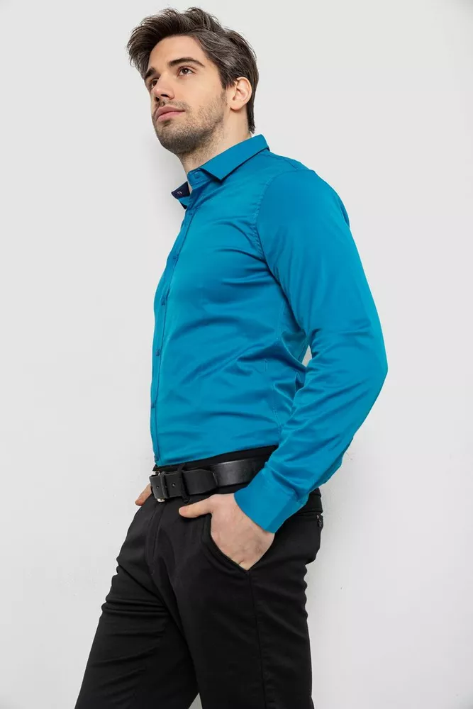 Купить Рубашка мужская однотонная, цвет бирюзовый, 186R6917 - Фото №3