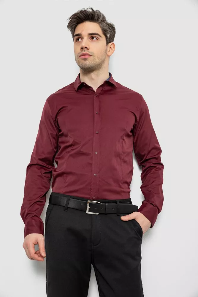 Купить Рубашка мужская однотонная, цвет бордовый, 186R6917 - Фото №1