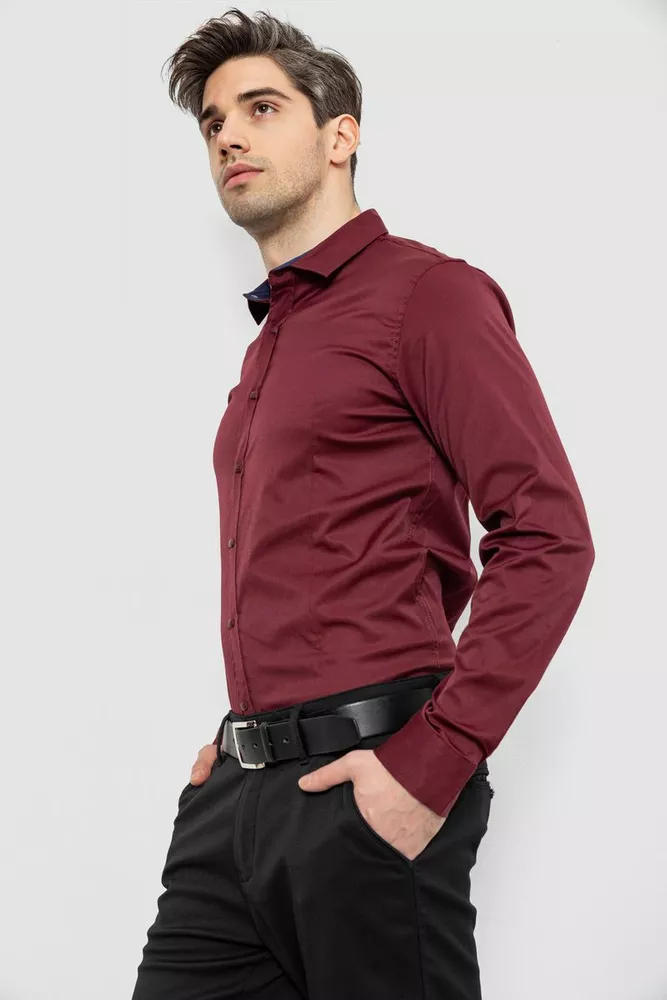 Купить Рубашка мужская однотонная, цвет бордовый, 186R6917 - Фото №3