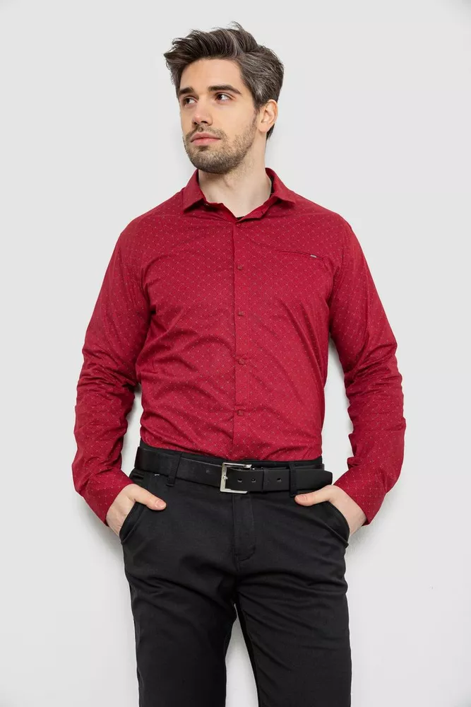 Купить Рубашка мужская однотонная с принтом, цвет бордовый, 186R2008 - Фото №1