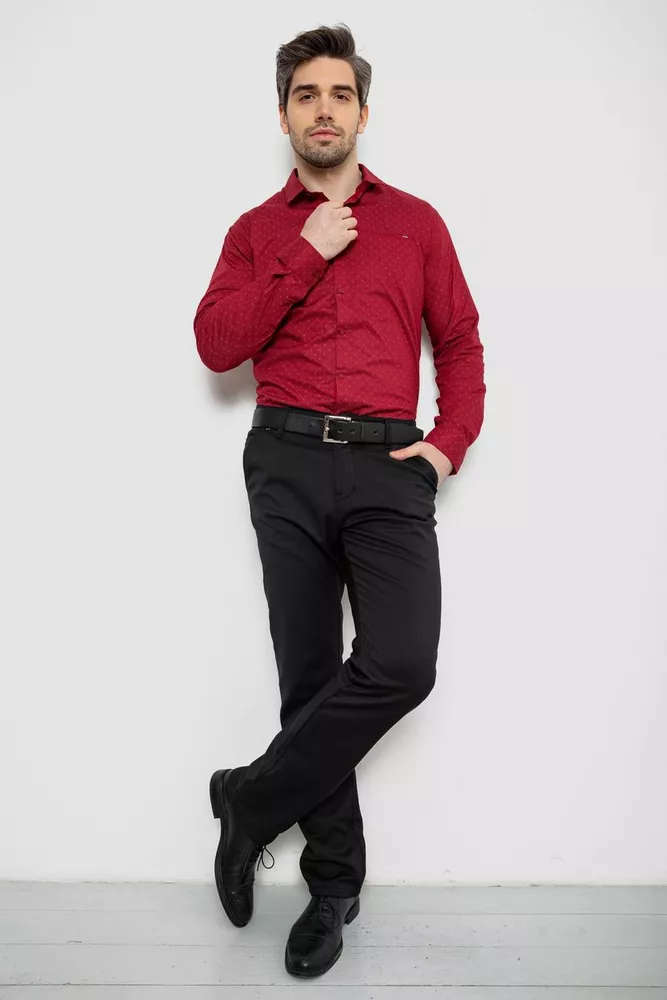 Купить Рубашка мужская однотонная с принтом, цвет бордовый, 186R2008 - Фото №2