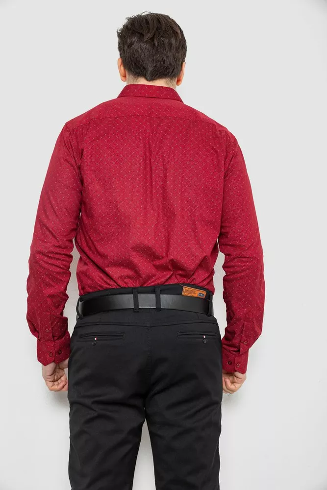 Купить Рубашка мужская однотонная с принтом, цвет бордовый, 186R2008 - Фото №4