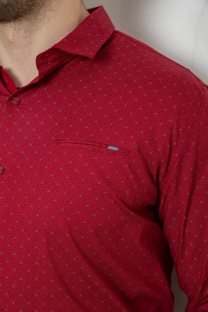 Купить Рубашка мужская однотонная с принтом, цвет бордовый, 186R2008 - Фото №5