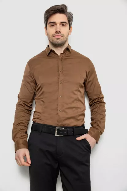 Сорочка чоловіча однотонна, колір коричневий, 186R6917