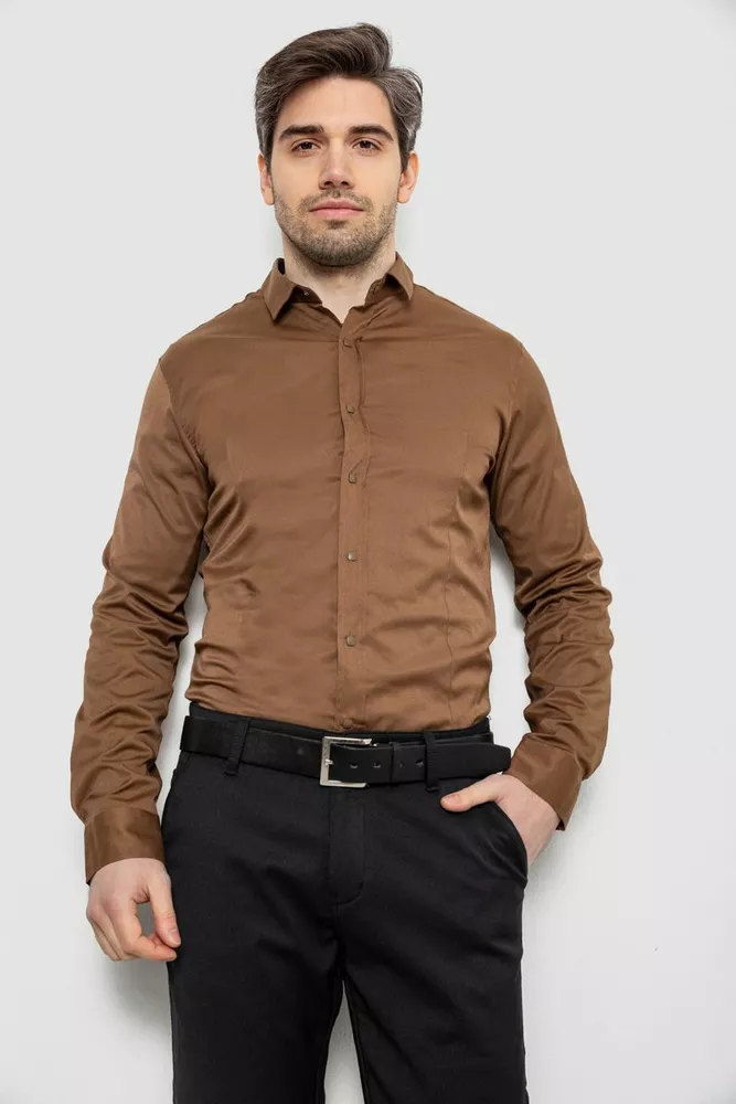 Купить Рубашка мужская однотонная, цвет коричневый, 186R6917 - Фото №1