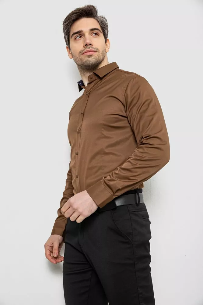 Купить Рубашка мужская однотонная, цвет коричневый, 186R6917 - Фото №3