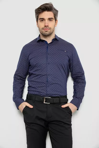 Рубашка мужская однотонная с принтом, цвет синий, 186R2008