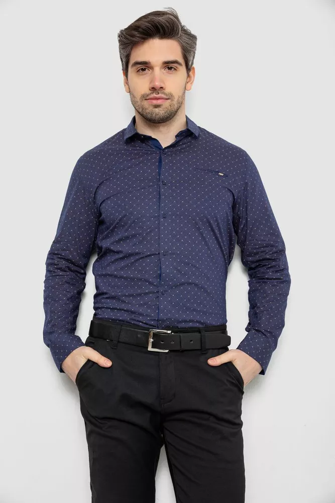 Купить Рубашка мужская однотонная с принтом, цвет синий, 186R2008 - Фото №1