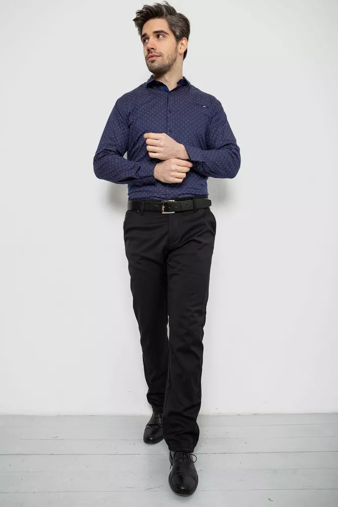 Купить Рубашка мужская однотонная с принтом, цвет синий, 186R2008 - Фото №2