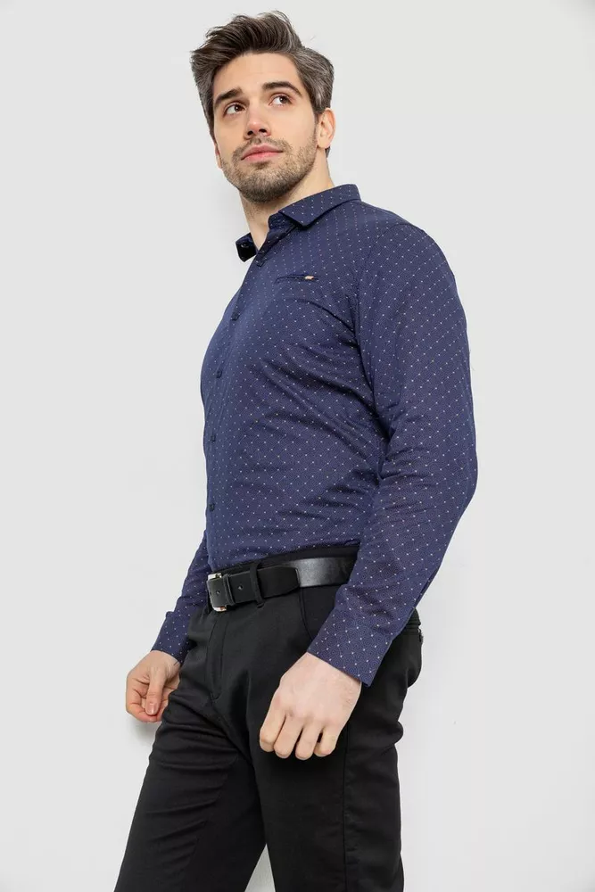 Купить Рубашка мужская однотонная с принтом, цвет синий, 186R2008 - Фото №3