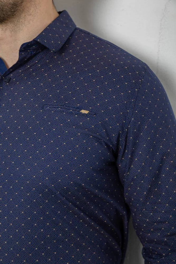 Купить Рубашка мужская однотонная с принтом, цвет синий, 186R2008 - Фото №5