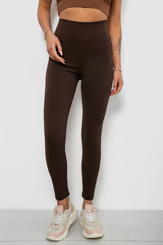 Купить Лосины женские однотонные в рубчик, цвет шоколадный, 214RU200 - Фото №1