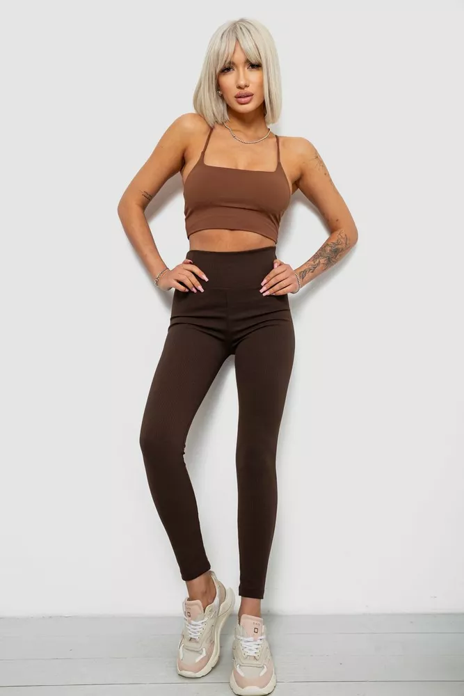 Купить Лосины женские однотонные в рубчик, цвет шоколадный, 214RU200 - Фото №2