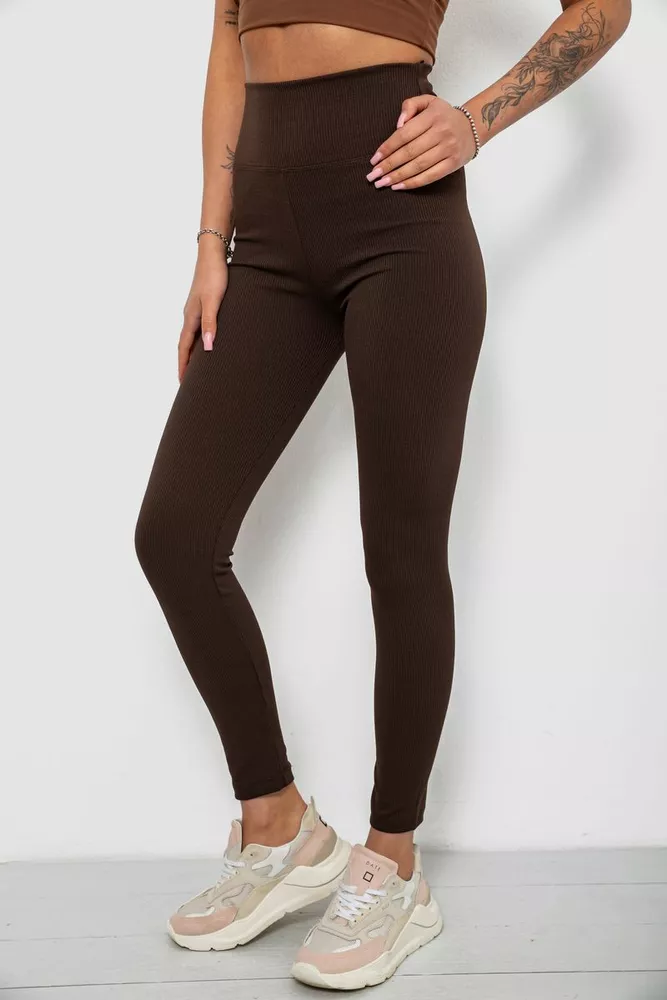 Купить Лосины женские однотонные в рубчик, цвет шоколадный, 214RU200 - Фото №3
