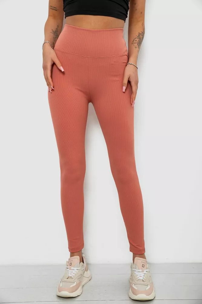 Купить Лосины женские однотонные в рубчик, цвет темно-коралловый, 214RU200 - Фото №1