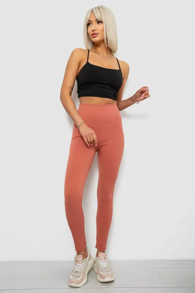 Купить Лосины женские однотонные в рубчик, цвет темно-коралловый, 214RU200 - Фото №2