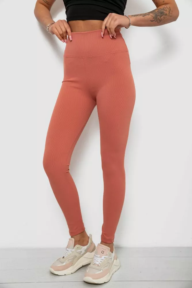 Купить Лосины женские однотонные в рубчик, цвет темно-коралловый, 214RU200 - Фото №3