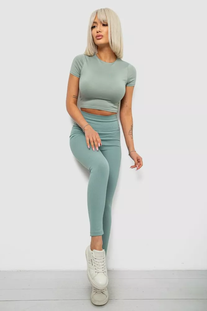 Купить Лосины женские однотонные в рубчик, цвет темно-оливковый, 214RU200 - Фото №2