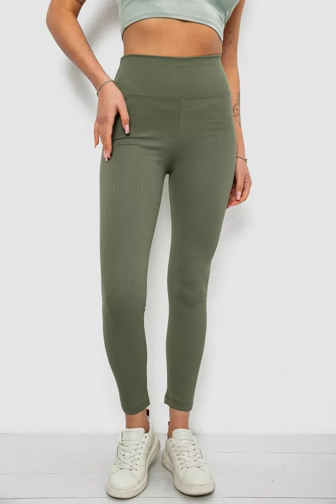 Купить Лосины женские однотонные в рубчик, цвет темно-оливковый, 214RU200 - Фото №6