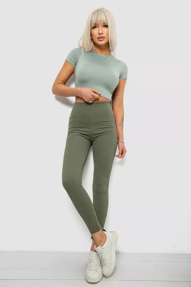 Купить Лосины женские однотонные в рубчик, цвет темно-оливковый, 214RU200 - Фото №7