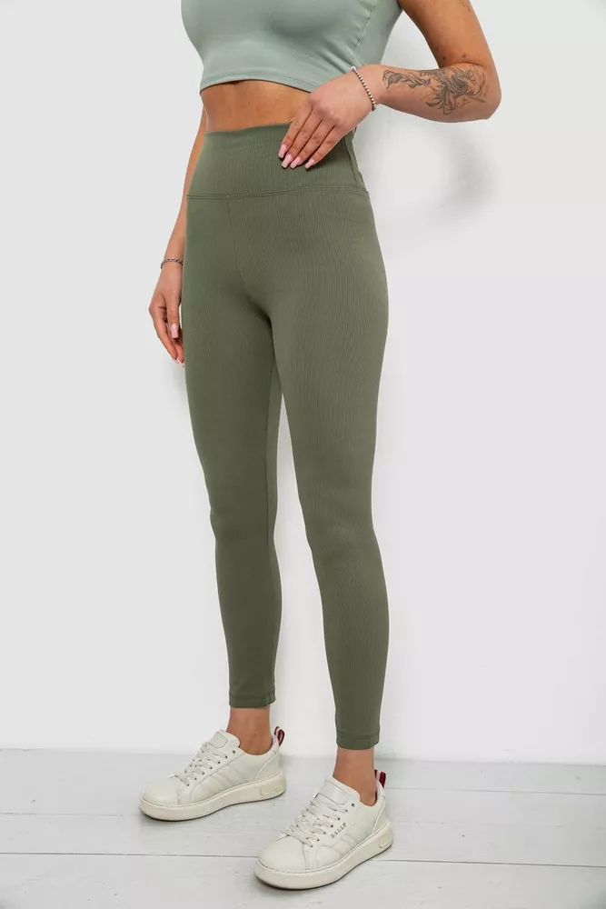 Купить Лосины женские однотонные в рубчик, цвет темно-оливковый, 214RU200 - Фото №8