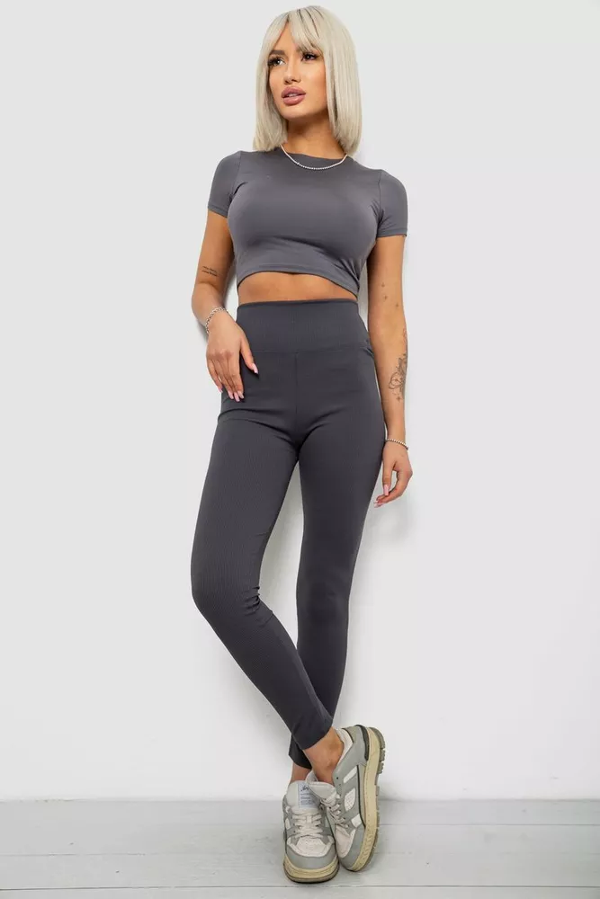 Купить Лосины женские однотонные в рубчик, цвет темно-серый, 214RU200 - Фото №2