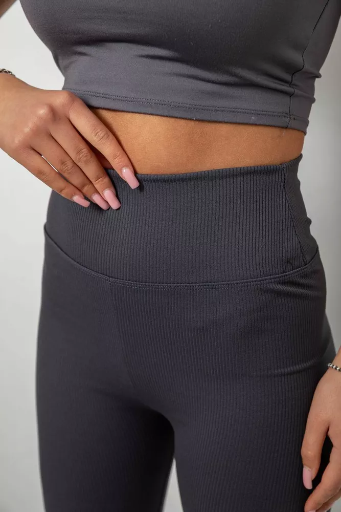 Купить Лосины женские однотонные в рубчик, цвет темно-серый, 214RU200 - Фото №5