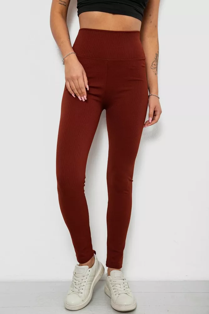 Купить Лосины женские однотонные в рубчик, цвет терракотовый, 214RU200 - Фото №1
