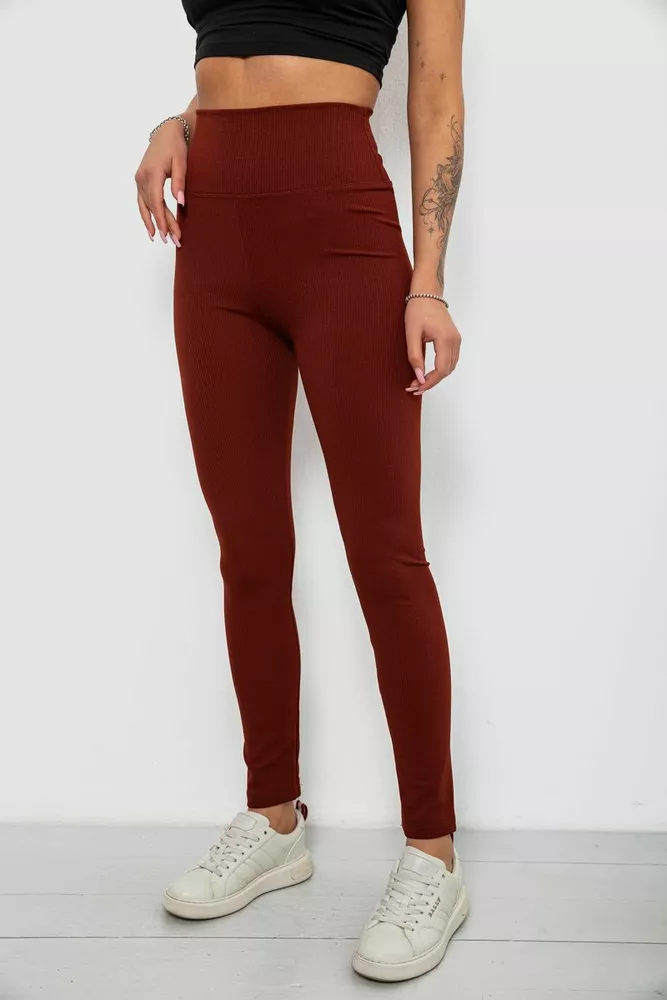 Купить Лосины женские однотонные в рубчик, цвет терракотовый, 214RU200 - Фото №3