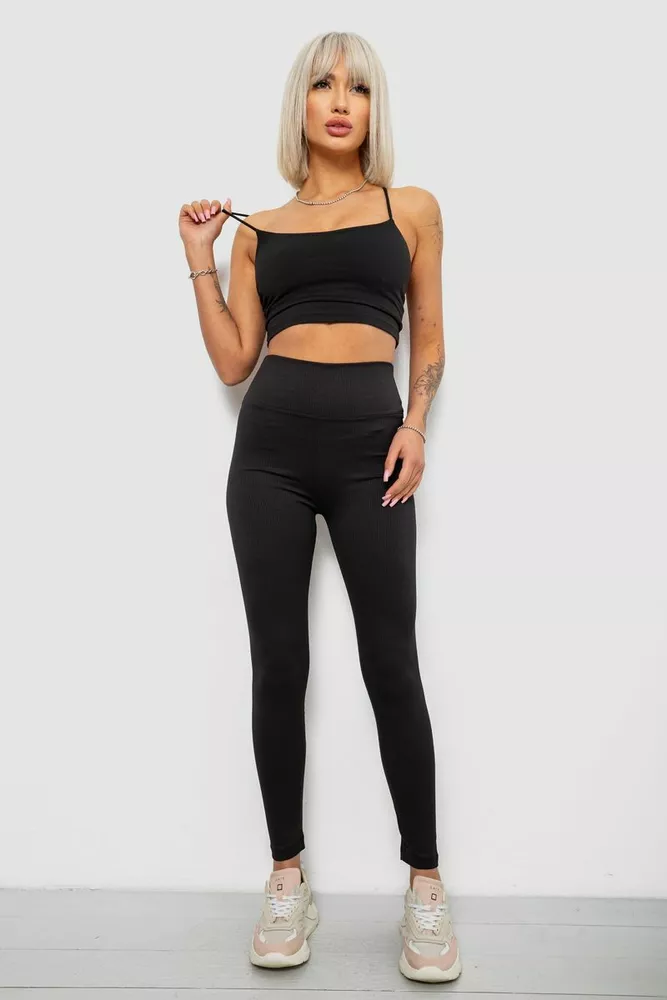 Купить Лосины женские однотонные в рубчик, цвет черный, 214RU200 - Фото №2