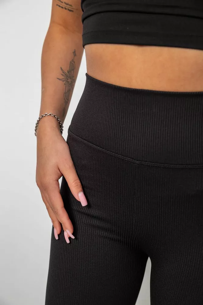 Купить Лосины женские однотонные в рубчик, цвет черный, 214RU200 - Фото №5