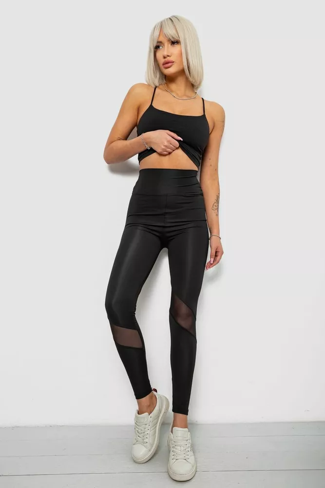 Купить Лосины женские однотонные, цвет черный, 214R002L - Фото №2