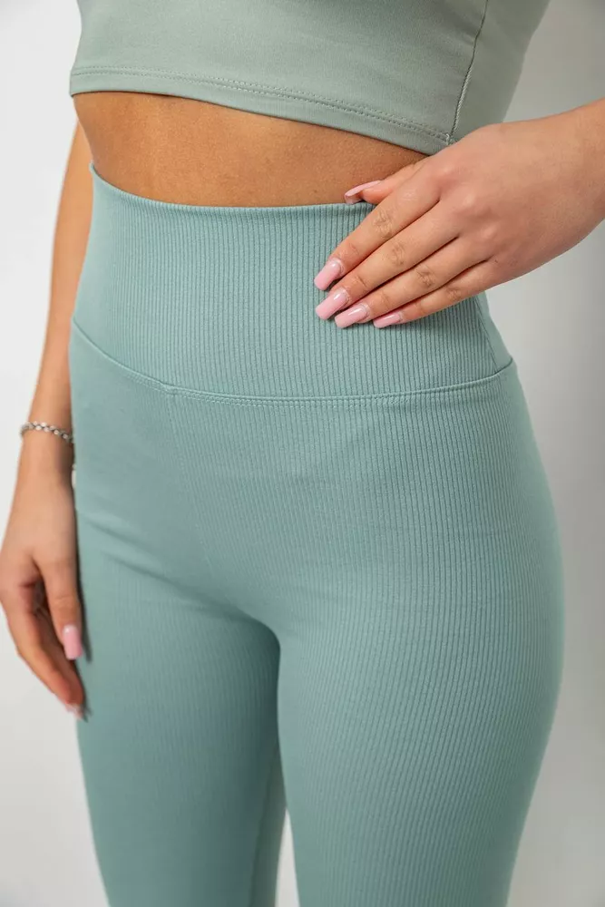 Купити Лосини жіночі однотонні в рубчик, колір світло-оливковий, 214RU200 оптом - Фото №5