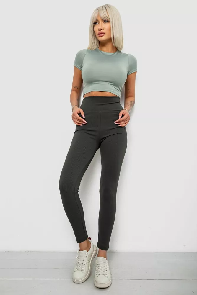 Купить Лосины женские однотонные в рубчик, цвет хаки, 214RU200 - Фото №2