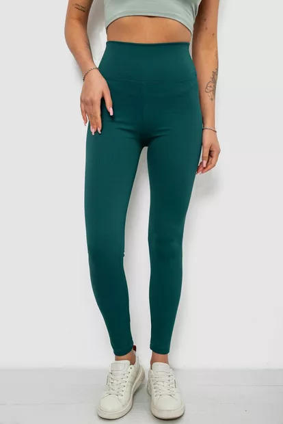 Лосины женские однотонные в рубчик, цвет темно-зеленый, 214RU200
