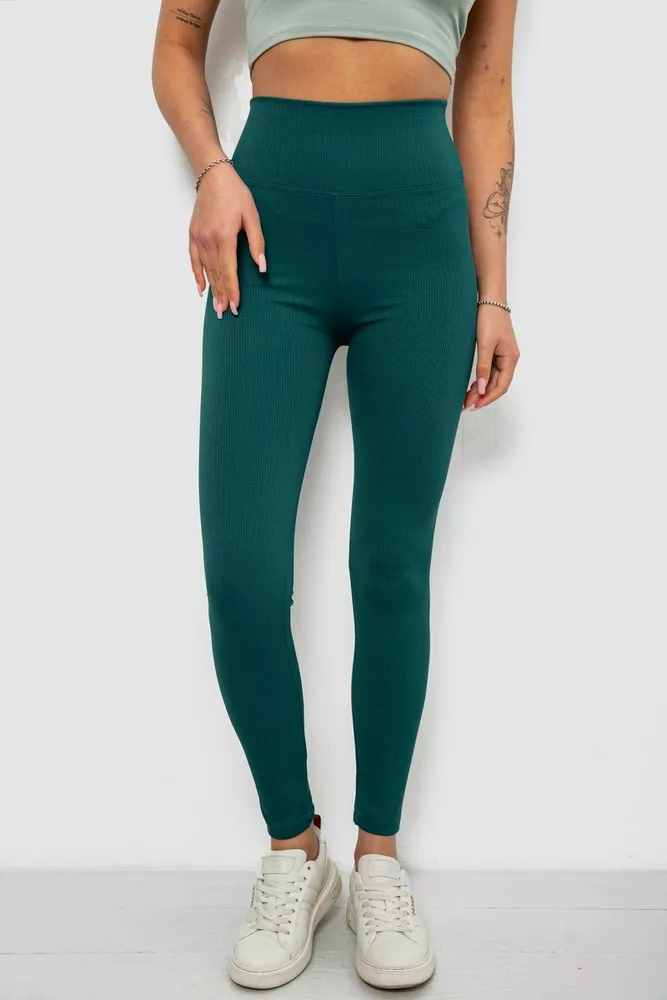 Купить Лосины женские однотонные в рубчик, цвет темно-зеленый, 214RU200 - Фото №1
